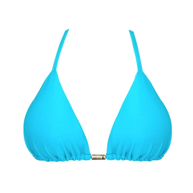 Solid Turquoise Blue Brazilian Triangle Bikini Top