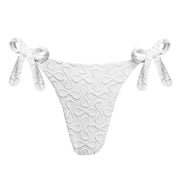 Ribbed White Brazilian Tie Side Scrunch Bikini Bottom