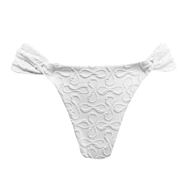 Ribbed White Brazilian Classic Side Scrunch Bikini Bottom