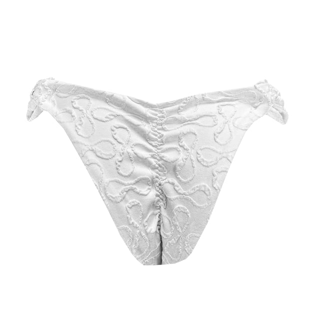 Ribbed White Brazilian Classic Side Scrunch Bikini Bottom