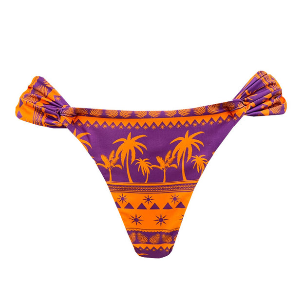 Orange Purple Coconut Trees Brazilian Classic Side Scrunch Bikini Bottom