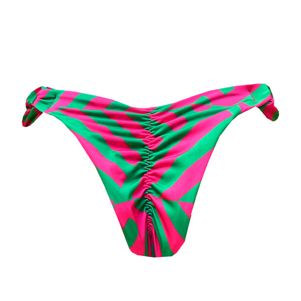 Green Pink Geometric Brazilian Classic Side Scrunch Bikini Bottom