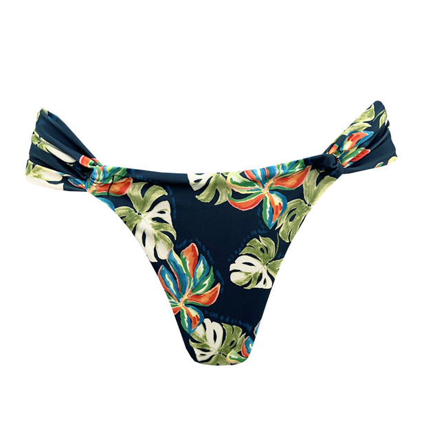 Watercolor Blue Leaves Brazilian Classic Side Scrunch Bikini Bottom