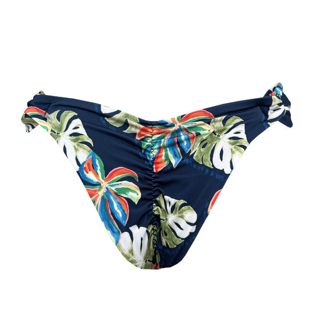 Watercolor Blue Leaves Brazilian Classic Side Scrunch Bikini Bottom