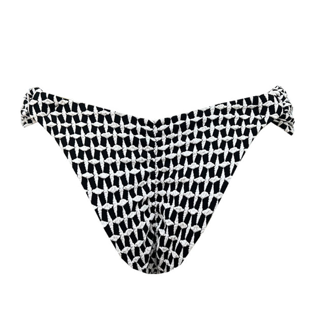 Ribbed Black and White Brazilian Classic Side Scrunch Bikini Bottom