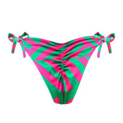 Green Pink Geometric Brazilian Tie Side Scrunch Bikini Bottom