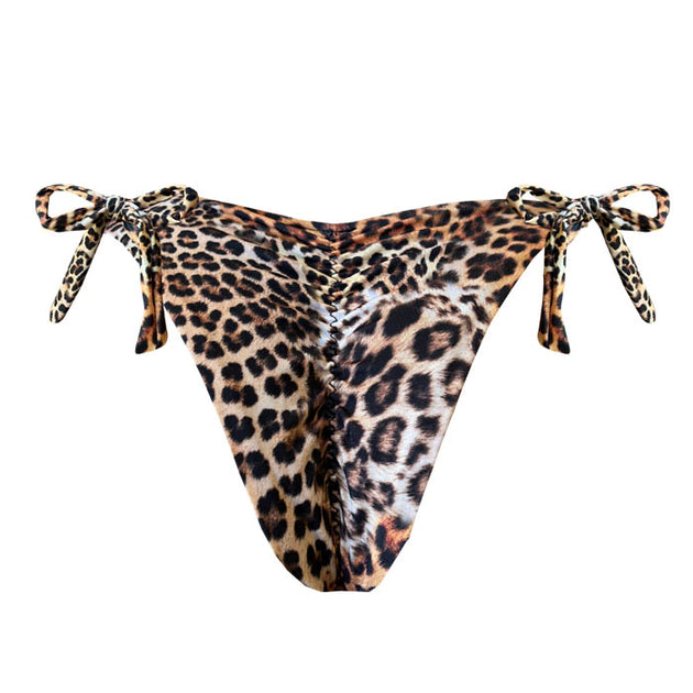 Jaguar Animal Print Brazilian Tie Side Scrunch Bikini Bottom – MARETOA ...