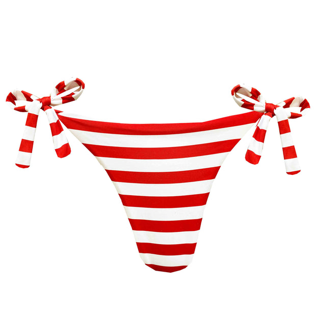 Red Stripes Brazilian Tie Side Scrunch Bikini Bottom