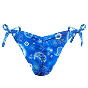 Blue Paisley Brazilian Tie Side Scrunch Bikini Bottom