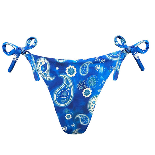 Blue Paisley Brazilian Tie Side Scrunch Bikini Bottom