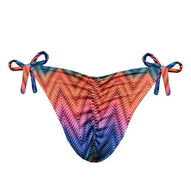 Colorful Chevron Stripes Brazilian Tie Side Scrunch Bikini Bottom