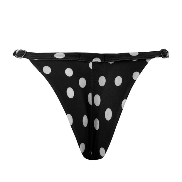 Black White Polka Dots Brazilian Thong Bikini Bottom