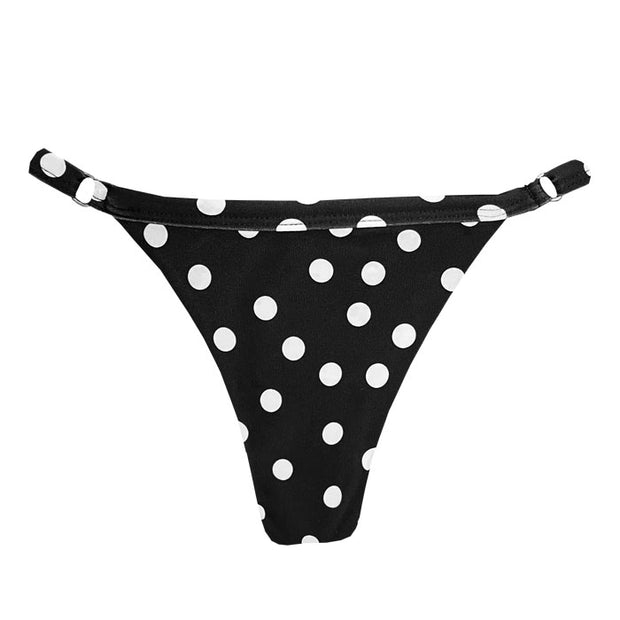 Black White Polka Dots Brazilian Thong Bikini Bottom