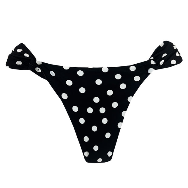 Black White Polka Dots Brazilian Classic Side Scrunch Bikini Bottom