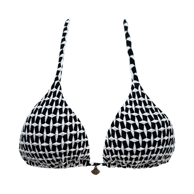 Ribbed Black and White Brazilian Triangle Bikini Top