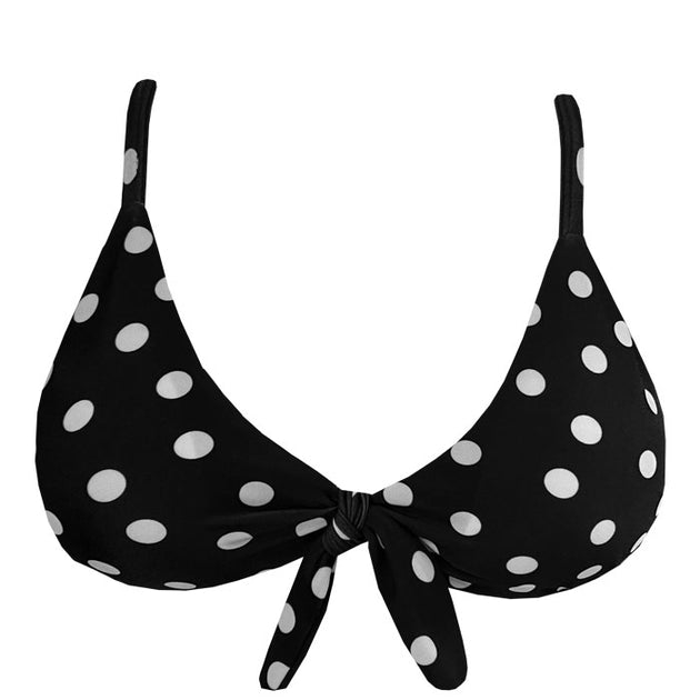 Black White Polka Dots Brazilian Fixed Knot Triangle Bikini Top ...